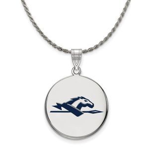 Sterling Silver Longwood U Large Enamel Logo Disc Necklace - 26 Inch